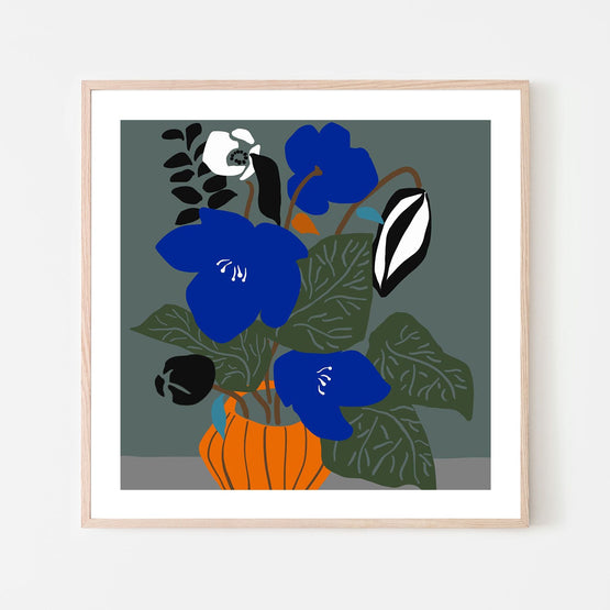 Cobalt Botanic, By Ophelia Pang Wall Art Gioia-Local 50x50cm Framed Poster Black