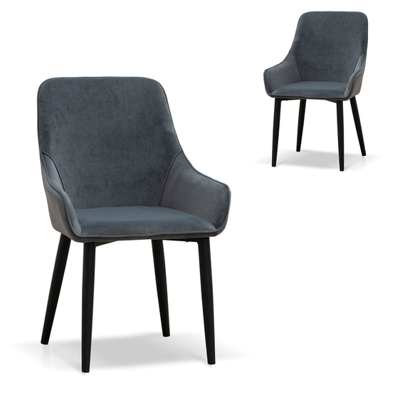 Set of 2 - Acosta Dining Chair - Grey Velvet in Black Legs Dining Chair St Chairs-Core   