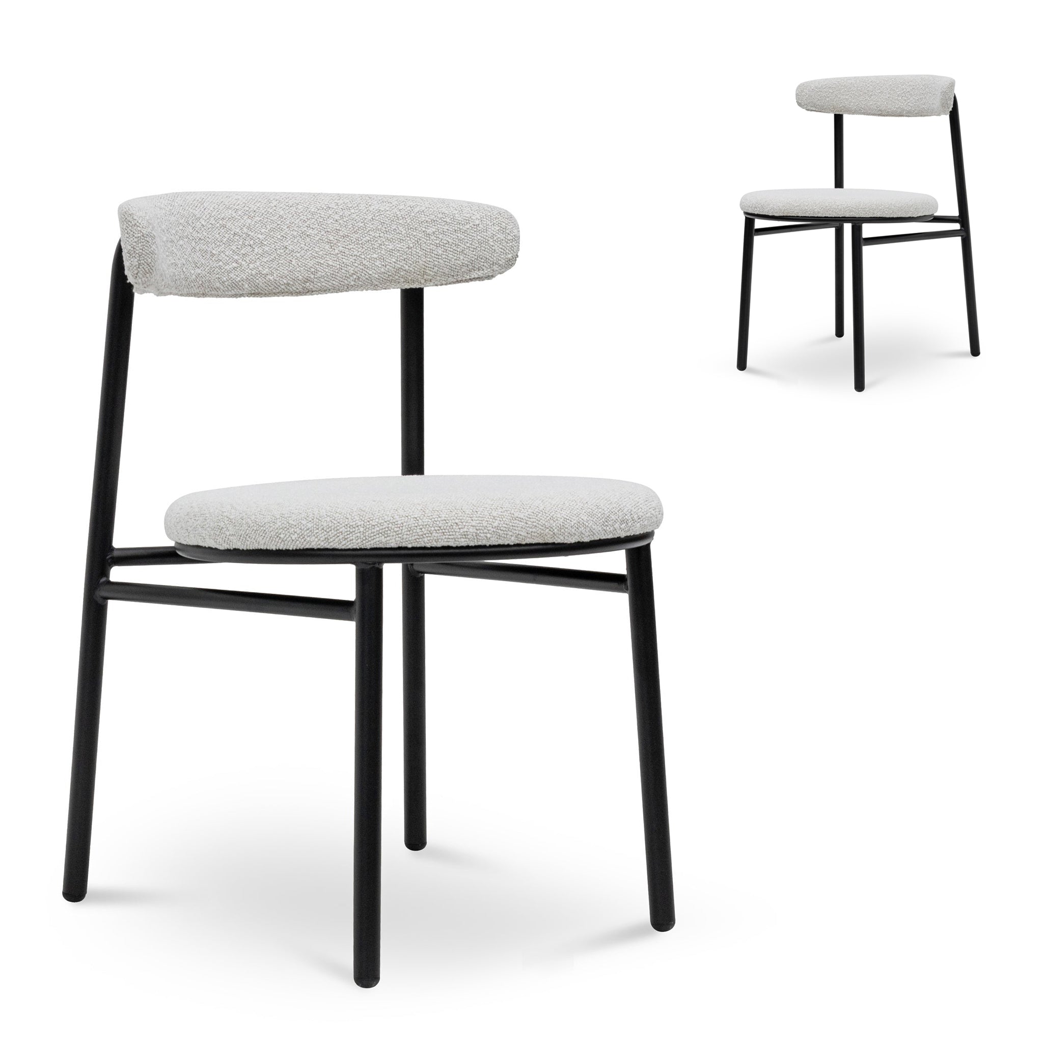 Set of 2 - Oneal Fabric Dining Chair - Moon White Boucle and Black Legs Dining Chair Swady-Core   