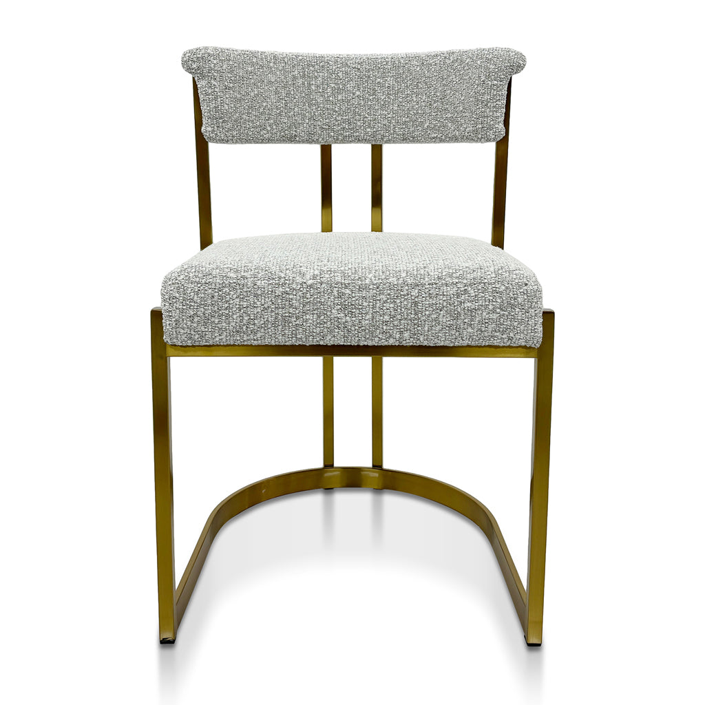 Adela Silver Grey Boucle Dining Chair - Golden Base Dining Chair Blue Steel Sofa- Core   