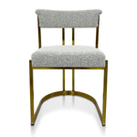 Adela Silver Grey Boucle Dining Chair - Golden Base Dining Chair Blue Steel Sofa- Core   