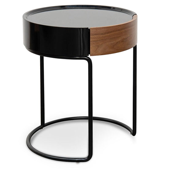 Ex Display - Marcos Scandinavian Round Side Table - Walnut - Black Side Table Iggy-Core   