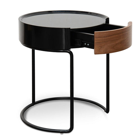 Ex Display - Marcos Scandinavian Round Side Table - Walnut - Black Side Table Iggy-Core   