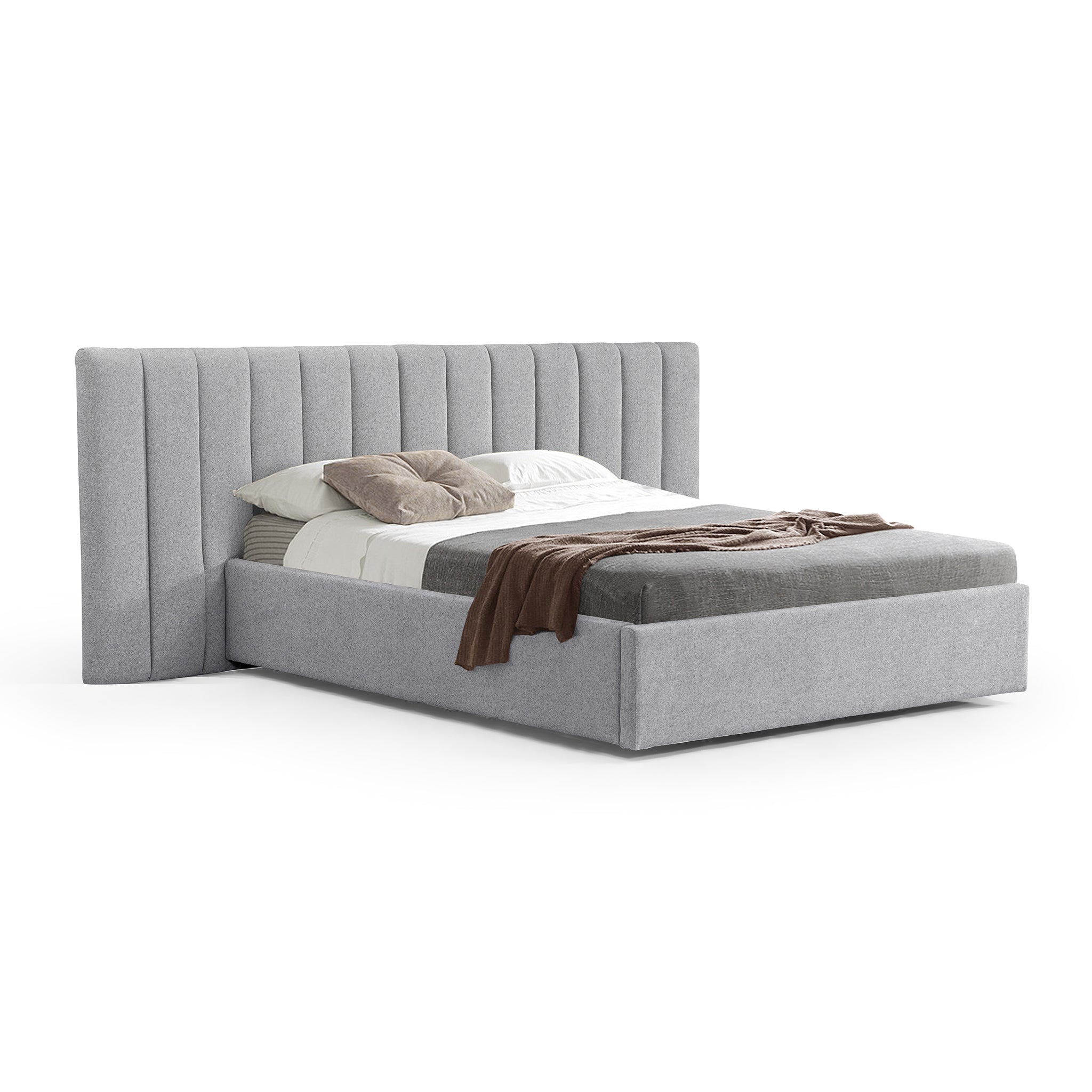 Ralph Wide Base Queen Bed Frame - Spec Grey with Storage Bed Frame Ming-Core   