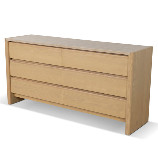 Linden 1.6m Travertine Chest of Drawers - Creme Ash Dresser Unit Kodak-Core   