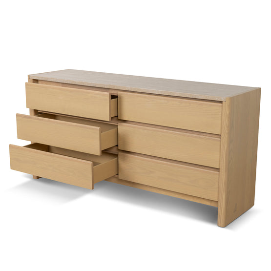 Linden 1.6m Travertine Chest of Drawers - Creme Ash Dresser Unit Kodak-Core   