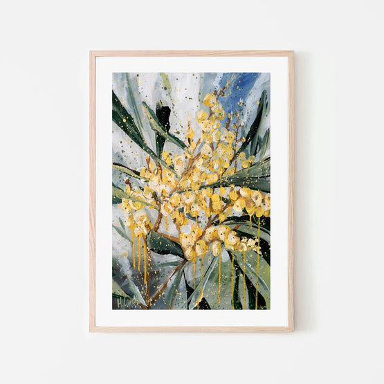 Golden Wattle 60cm x 90cm Framed Poster - Natural Frame Wall Art Gioia-Local   