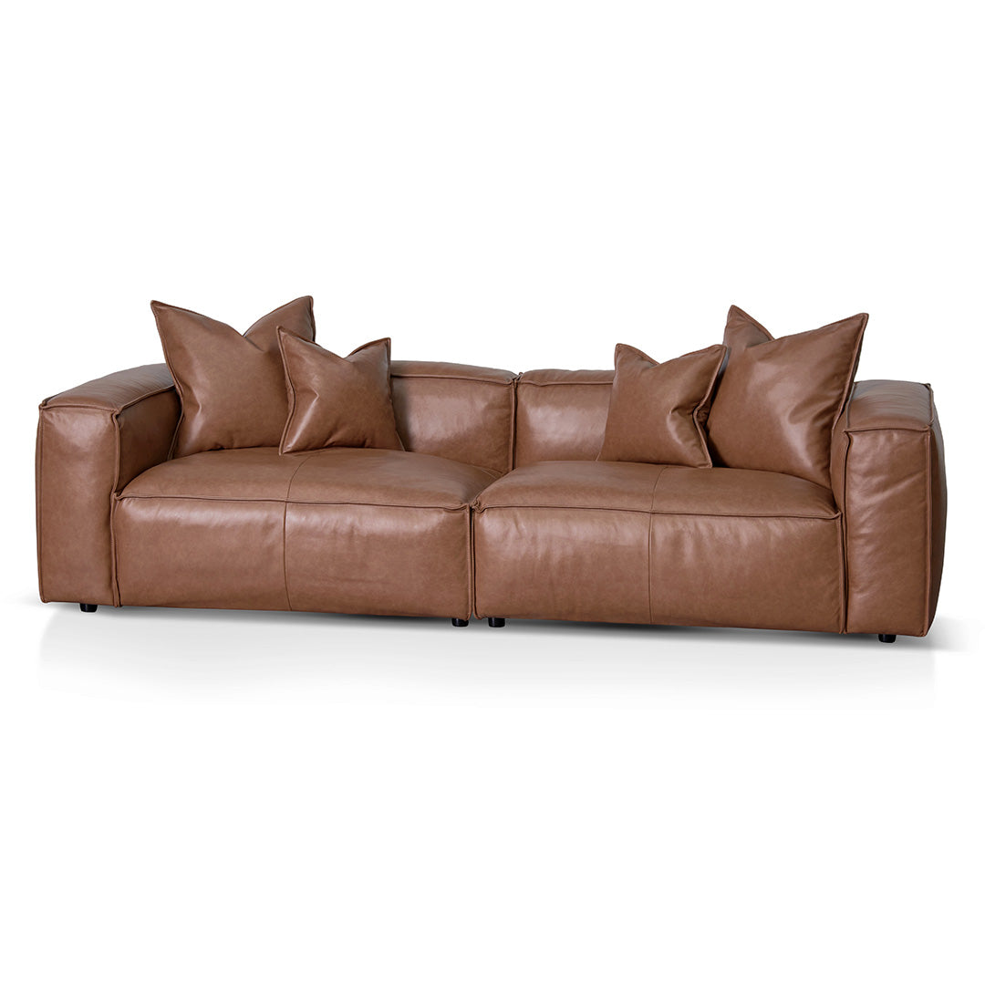 Loft 4 Seater Sofa with Cushion and Pillow - Caramel Brown Leather Sofa K Sofa-Core   