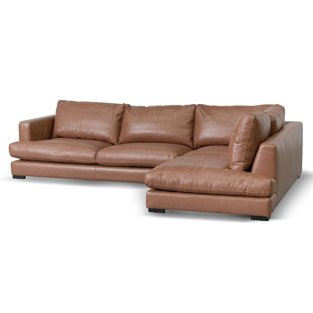 Lucinda 4 Seater Right Chaise Leather Sofa - Caramel Brown Sofa K Sofa-Core   