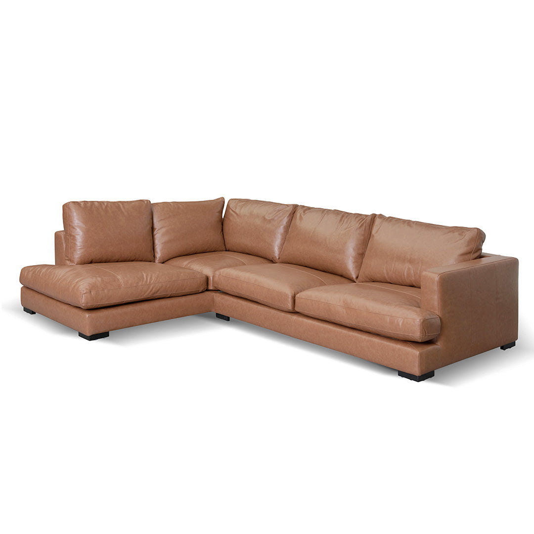 Lucinda 4 Seater Left Chaise Sofa - Caramel Brown Leather Chaise Lounge K Sofa-Core   