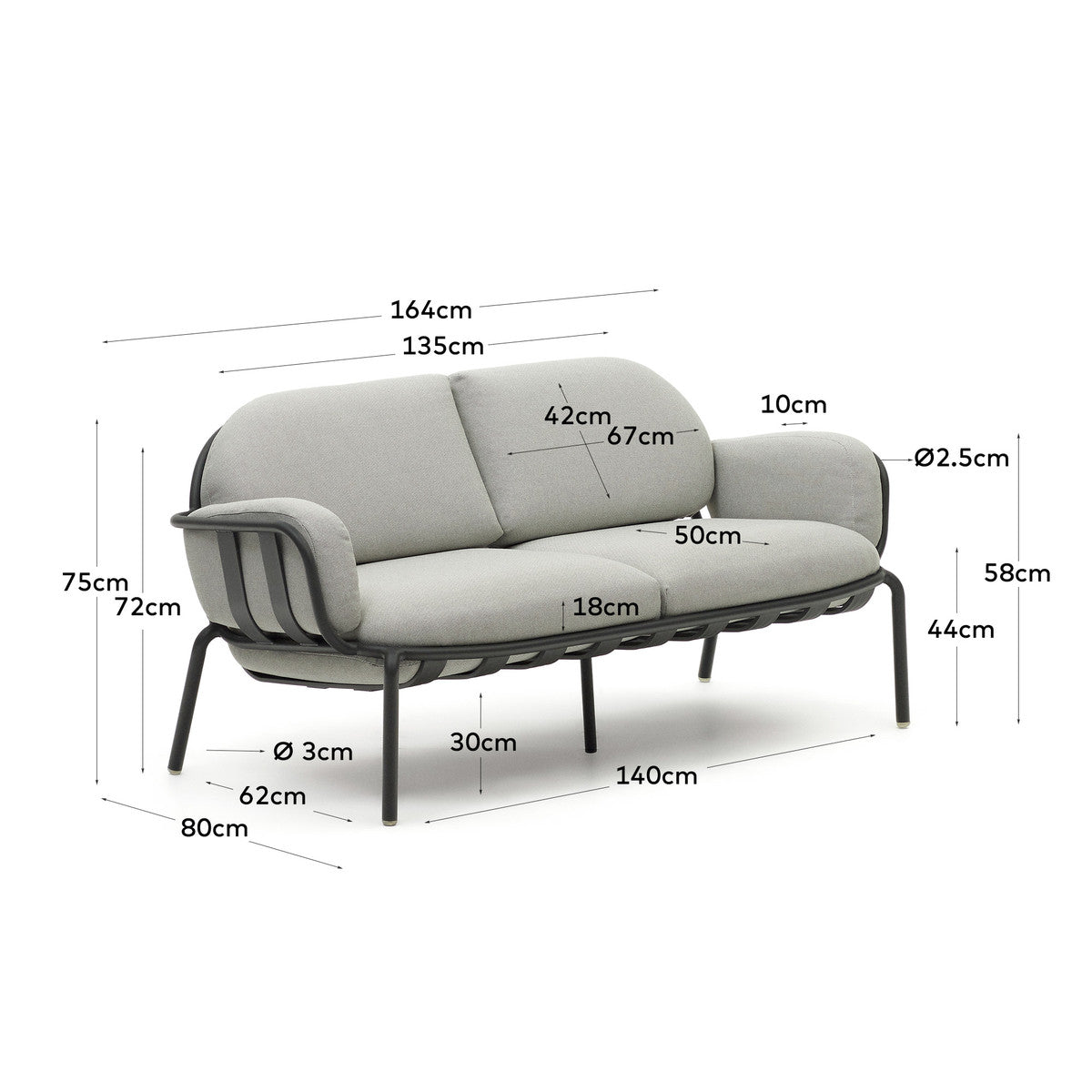 Cena 2 Seater Outdoor Lounge Sofa - Grey Outdoor Chair The Form-Local   