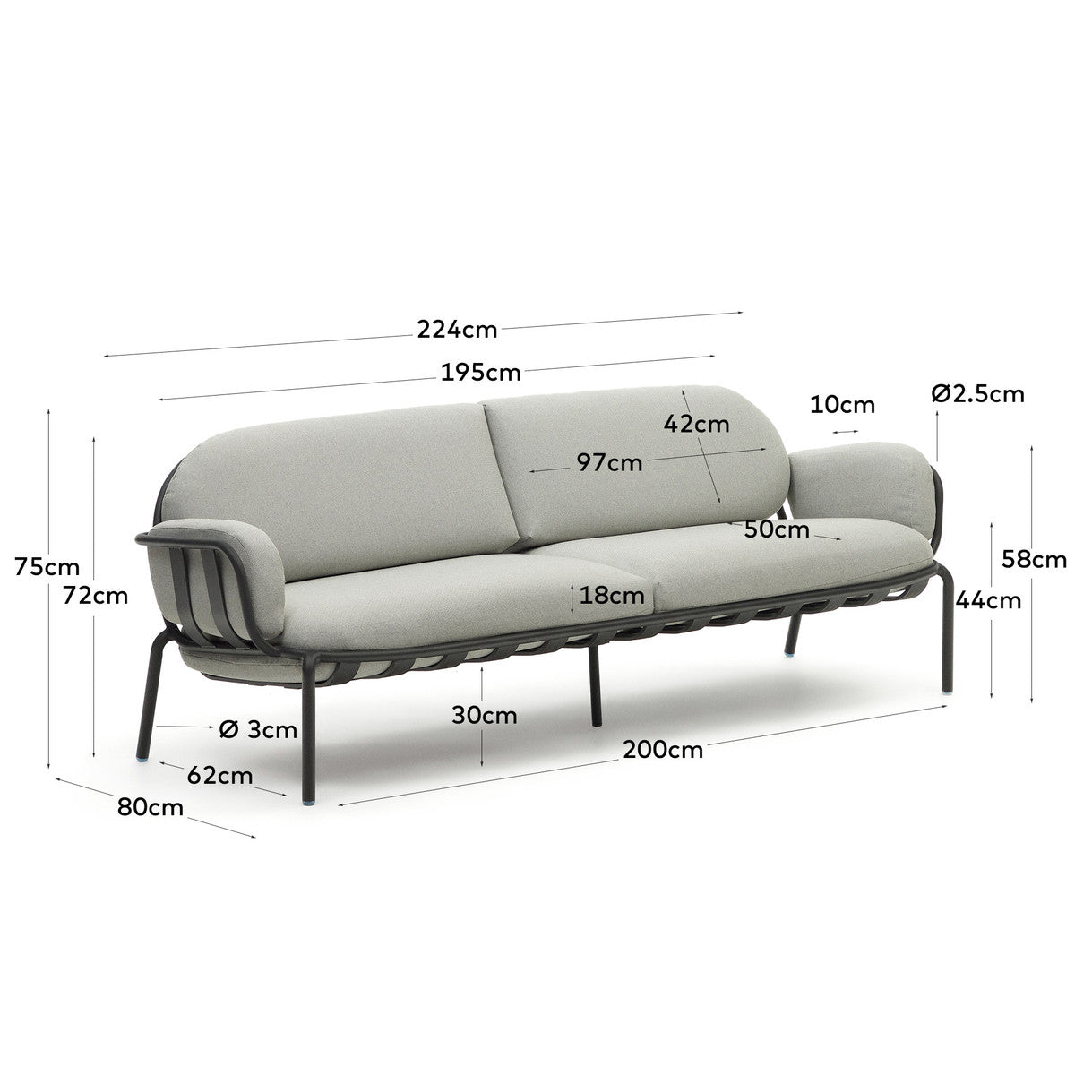 Cena 3 Seater Outdoor Lounge Sofa - Grey Outdoor Chair The Form-Local   