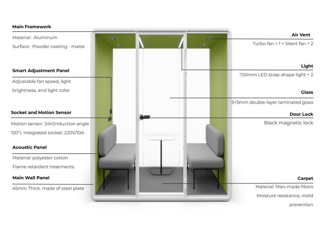 Evolve 2 Seater Slim Large Meeting Pod - Black by Humble Office Silent Booth Hbox-Core   