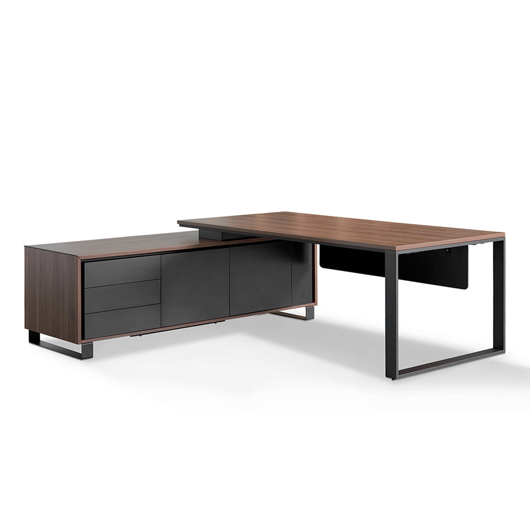 Janell 2.3m Left Return Office Desk - Walnut Office Desk Sun Desk-Core   