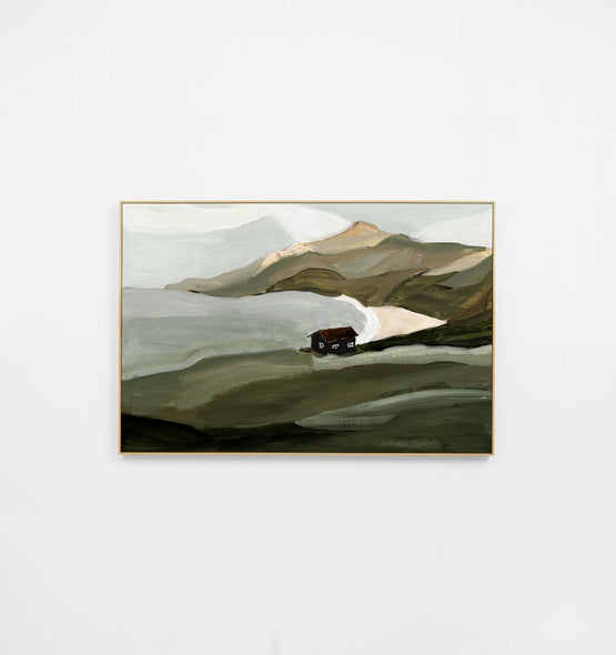 Ex Display - Peaceful Cove Green Canvas Wall Art Print - White Frame Wall Art Warran-Local   