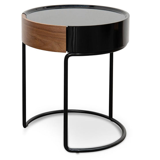 Ex Display - Marcos Scandinavian Round Side Table - Walnut - Black Side Table Iggy-Core   