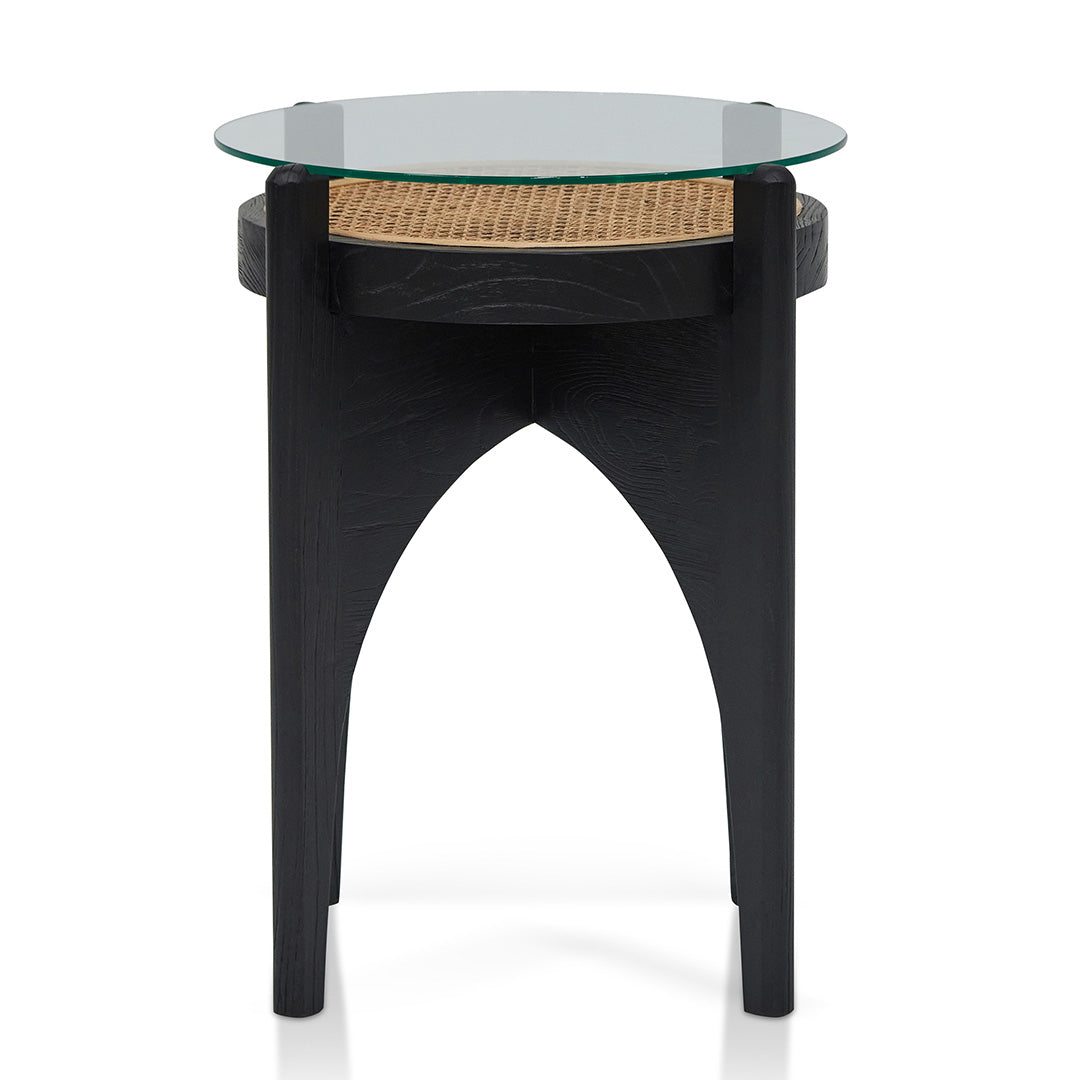 Ex Display - Mcdaniel 50cm Round Glass Side Table - Black Bedside Table Nicki-Core