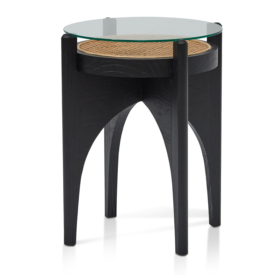 Ex Display - Mcdaniel 50cm Round Glass Side Table - Black Bedside Table Nicki-Core