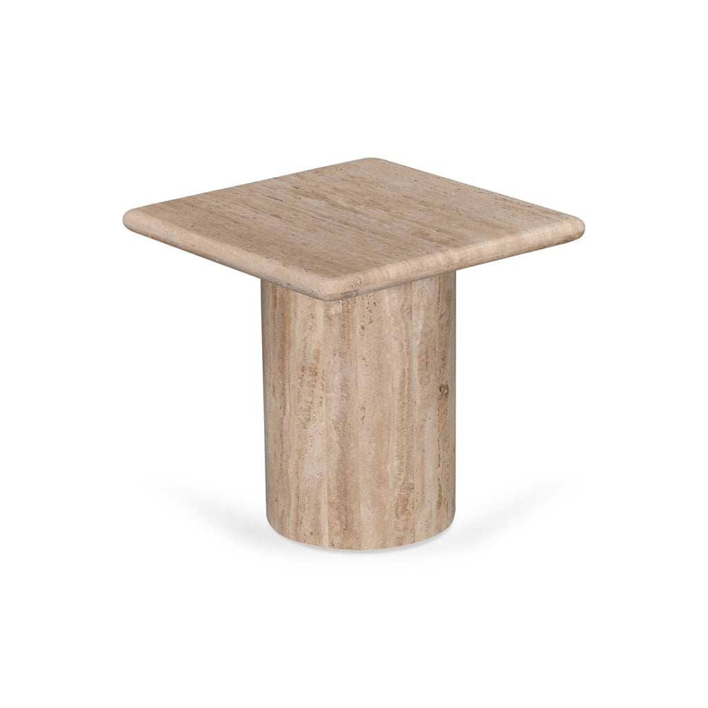 Costin 42cm Travertine Top Side Table - Natural Side Table Rebhi-Core   