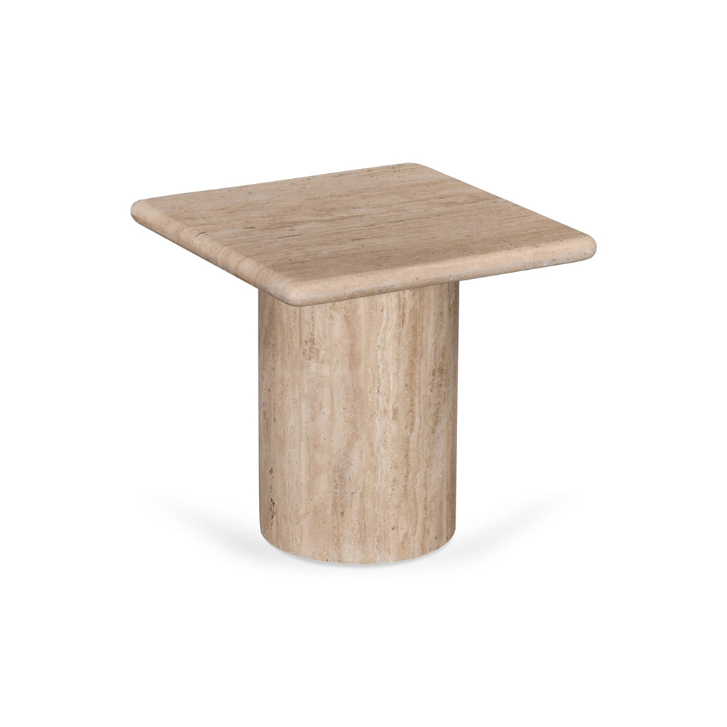 Costin 42cm Travertine Top Side Table - Natural Side Table Rebhi-Core   