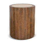 Avanti 45cm Travertine Top Round Side Table - Walnut Side Table Rebhi-Core   