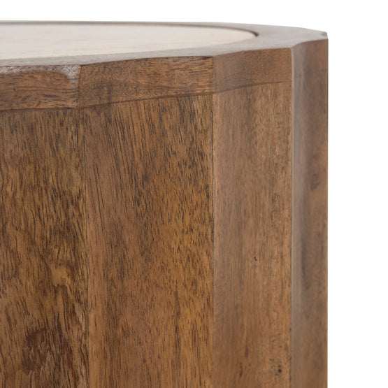 Avanti 45cm Travertine Top Round Side Table - Walnut Side Table Rebhi-Core   