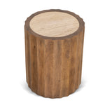 Avanti 45cm Travertine Top Round Side Table - Walnut Side Table Rebhi-Core   