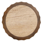 Avanti 45cm Travertine Top Round Side Table - Walnut Side Table Rebhi-Core   