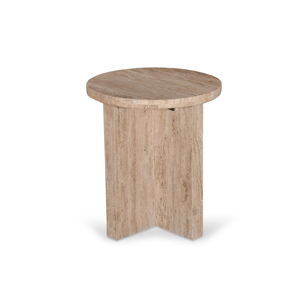 Ex Display - Sanya 45cm Travertine Top Round Side Table Side Table Rebhi-Core