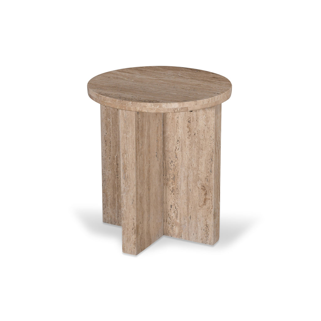 Ex Display - Sanya 45cm Travertine Top Round Side Table Side Table Rebhi-Core