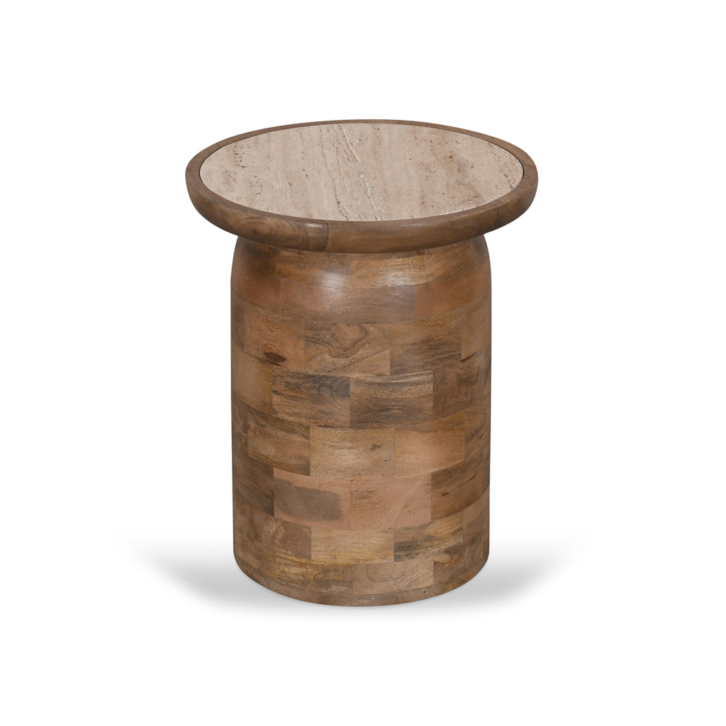 Urbina 40cm Travertine Top Side Table - Natural Side Table Rebhi-Core   