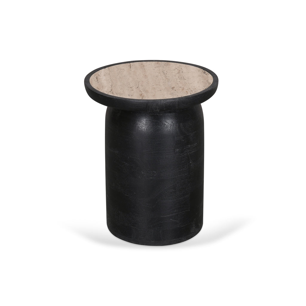 Ex Display - Urbina 40cm Travertine Top Side Table - Black Side Table Rebhi-Core