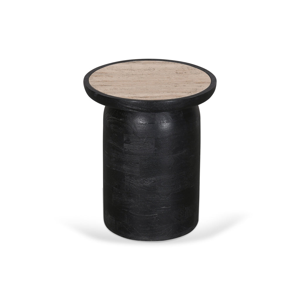 Ex Display - Urbina 40cm Travertine Top Side Table - Black Side Table Rebhi-Core