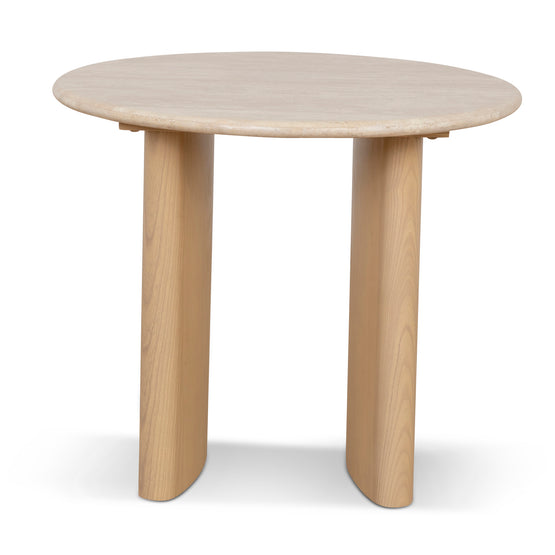 Linden 60cm Travertine Top Side Table - Creme Ash Side Table Kodak-Core   