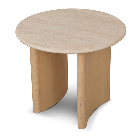 Linden 60cm Travertine Top Side Table - Creme Ash Side Table Kodak-Core   