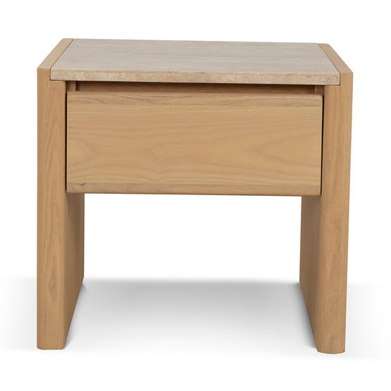 Linden 55cm Travertine Top Bedside Table - Creme Ash Bedside Table Kodak-Core   