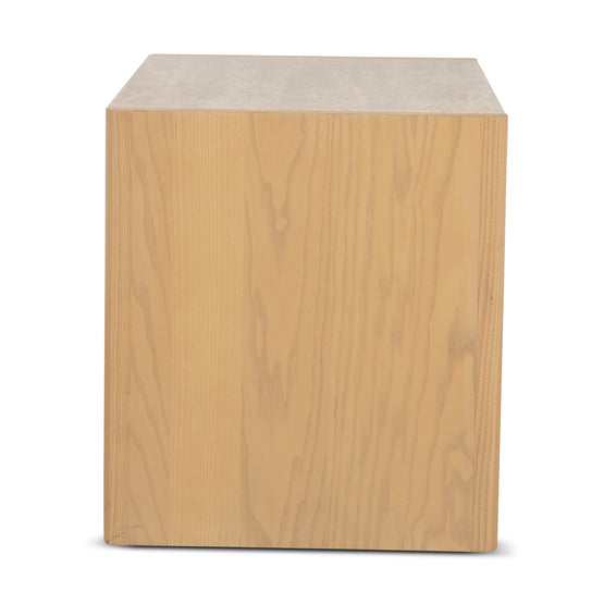 Linden 55cm Travertine Top Bedside Table - Creme Ash Bedside Table Kodak-Core   