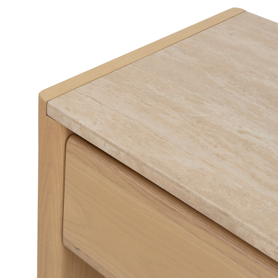 Linden 55cm Travertine Top Bedside Table - Creme Ash Bedside Table Kodak-Core   