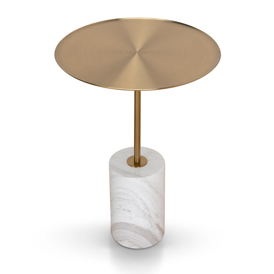 Pravina 45 cm Brushed Gold Side Table - Carrara Marble Side Table NY-Core   