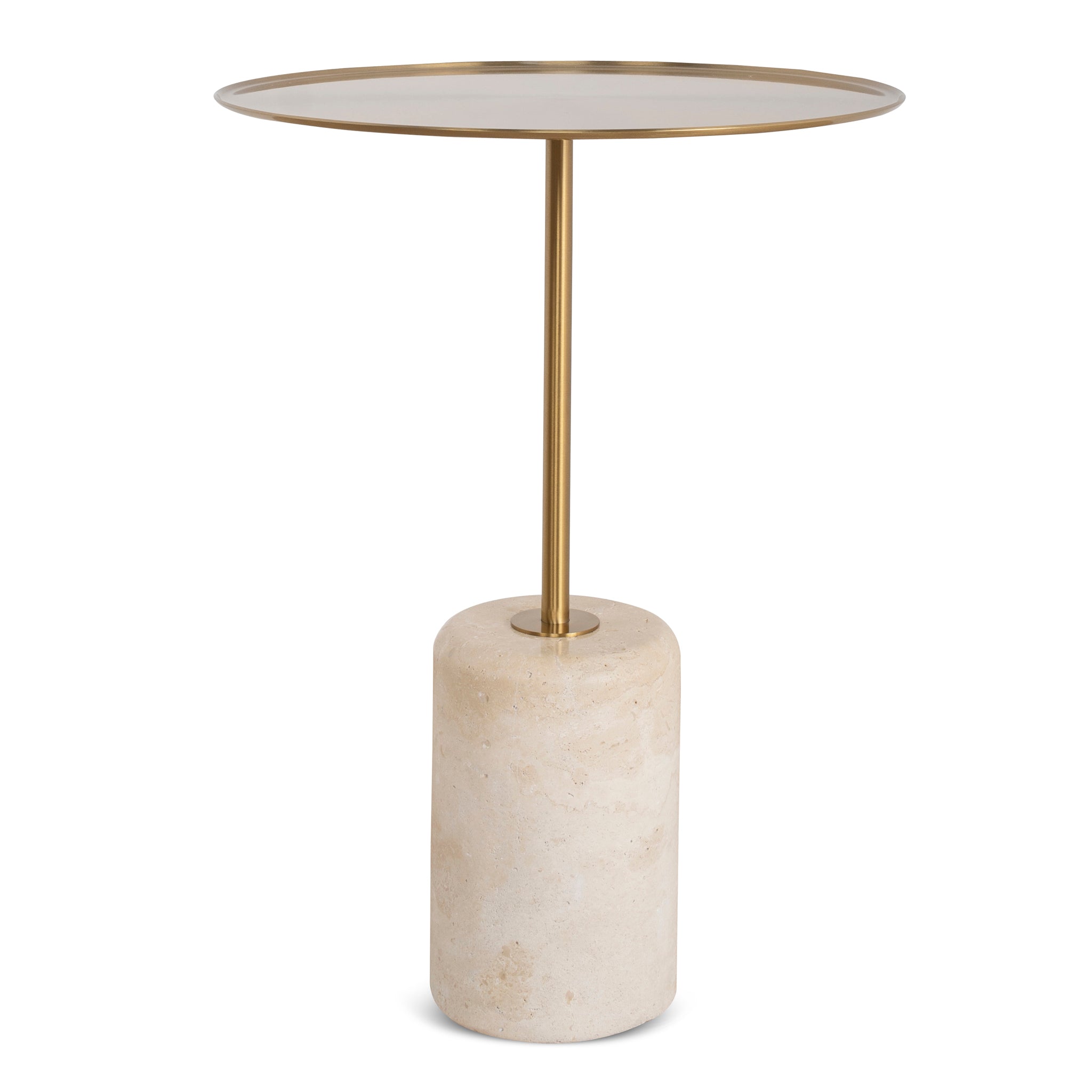 Pravina 45cm Brushed Gold Side Table - Travertine Side Table NY-Core