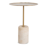 Pravina 45cm Travertine Side Table -  Brushed Gold