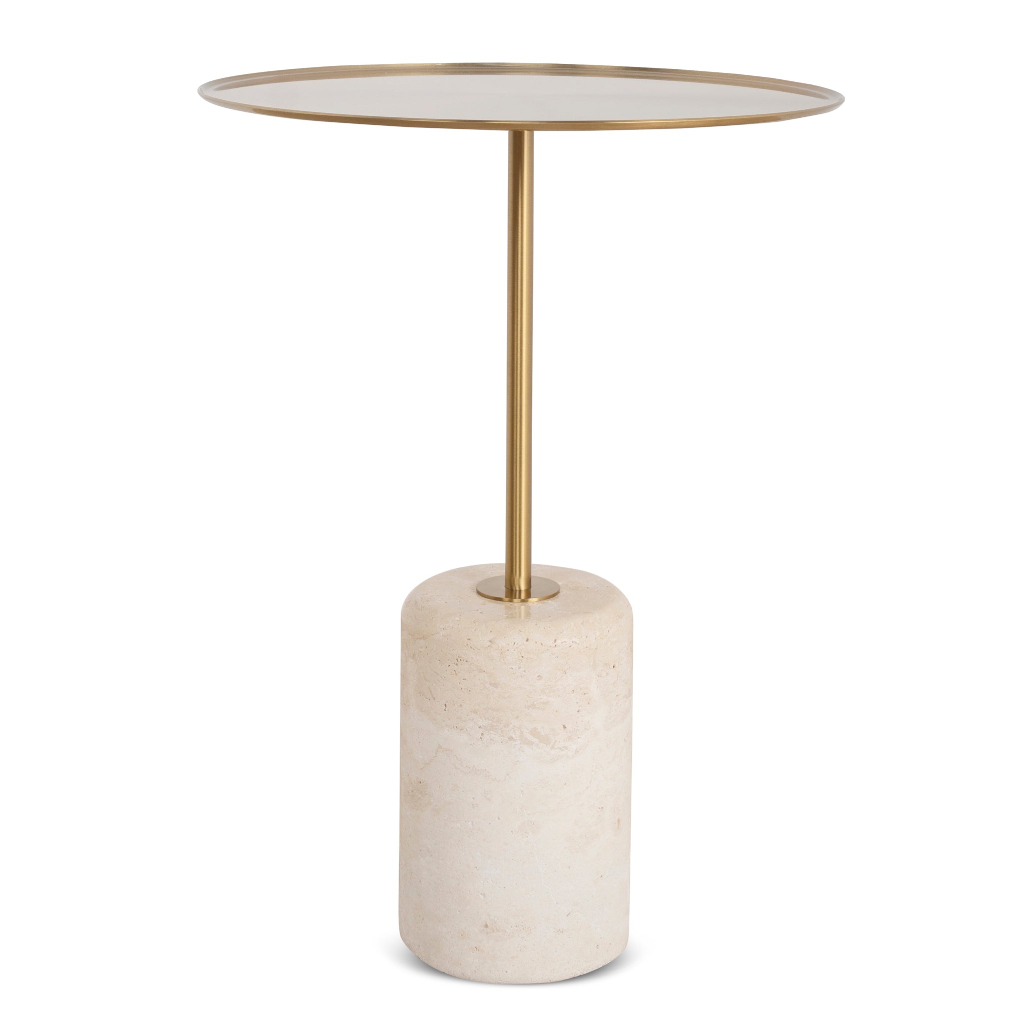 Pravina 45cm Brushed Gold Side Table - Travertine Side Table NY-Core