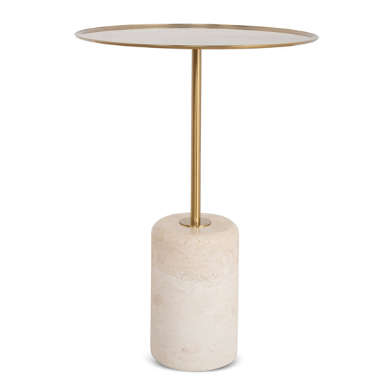 Pravina 45cm Travertine Side Table -  Brushed Gold