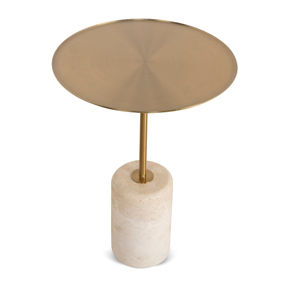 Pravina 45cm Travertine Side Table -  Brushed Gold