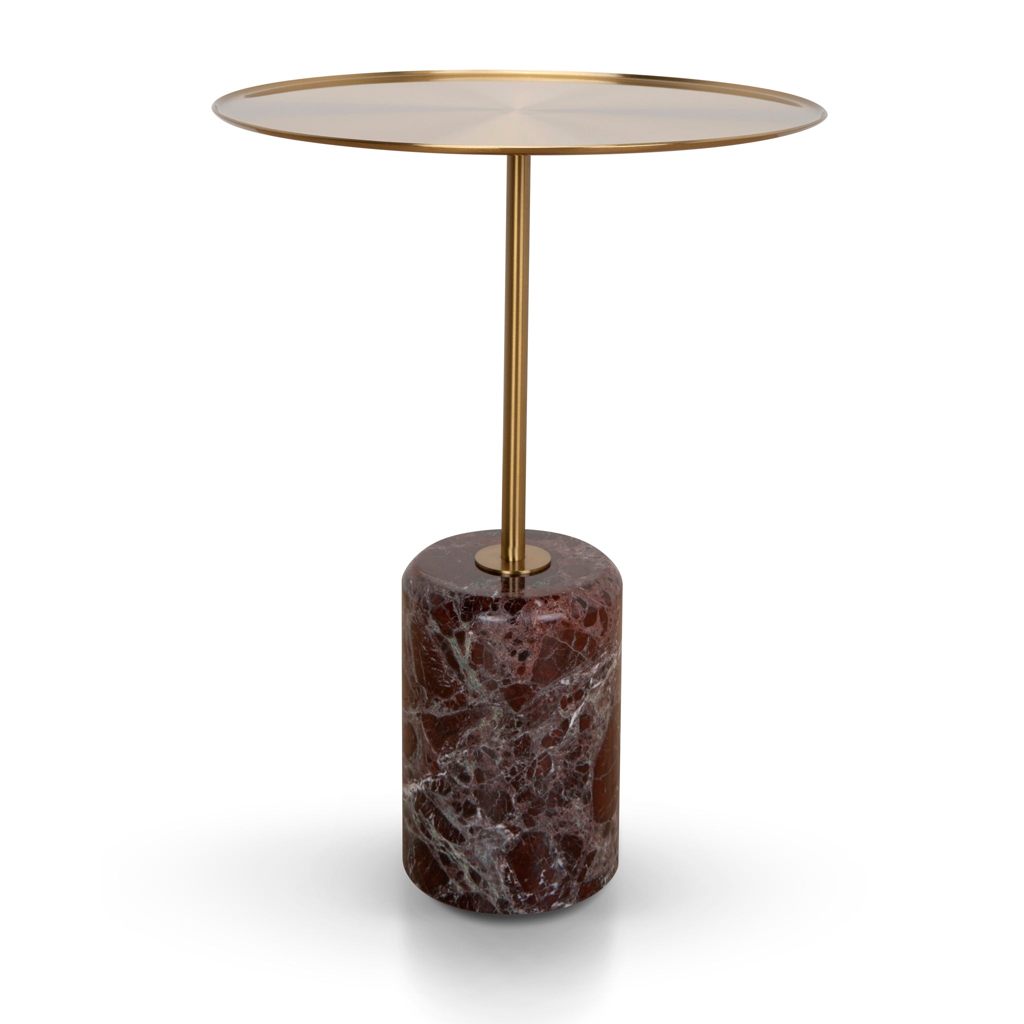 Ex Display - Pravina 45cm Brushed Gold Side Table - Rosso Levanto Marble Side Table NY-Core