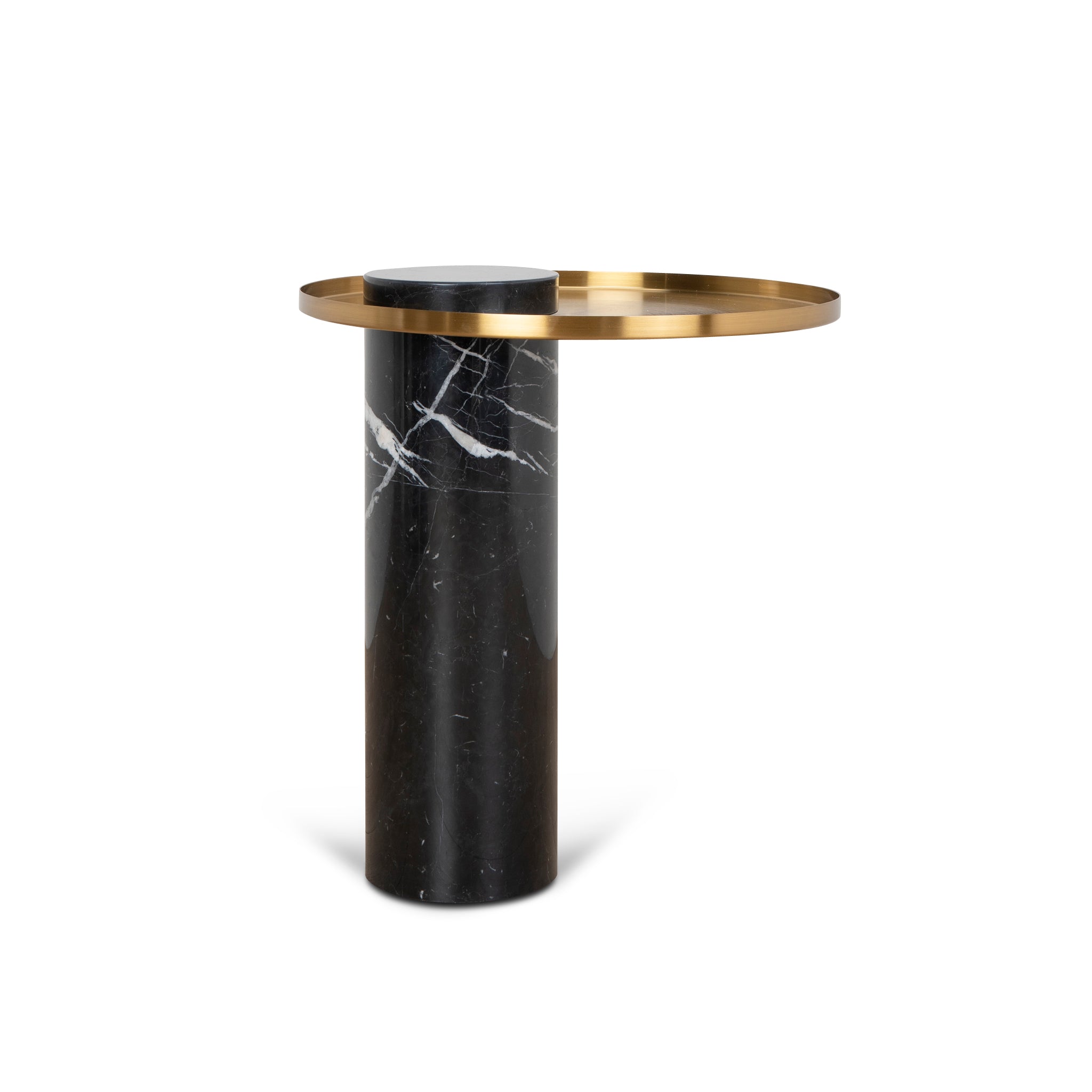 Ex Display - Marcela 40cm Round Brushed Gold Side Table - Black Marble Side Table NY-Core