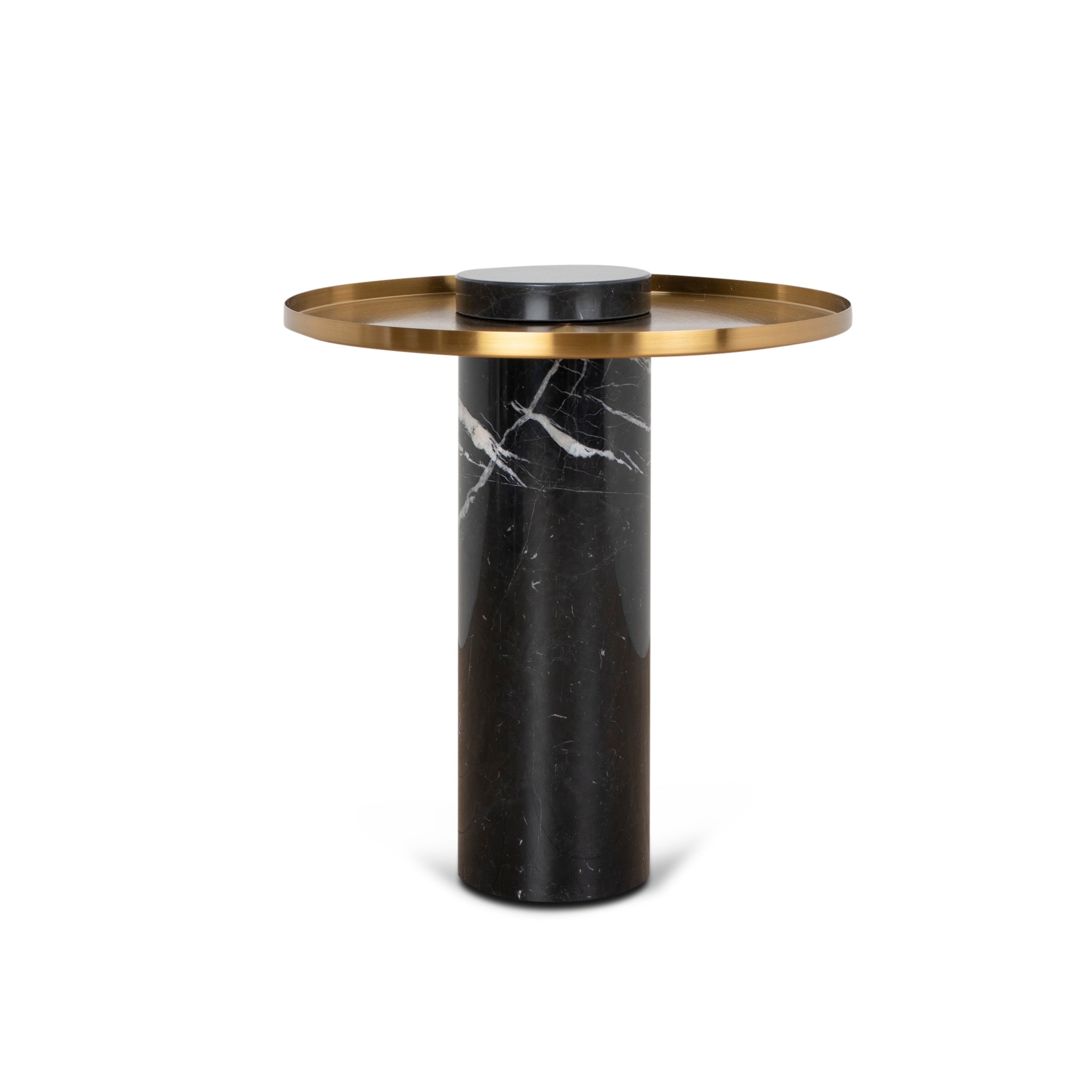 Ex Display - Marcela 40cm Round Brushed Gold Side Table - Black Marble Side Table NY-Core