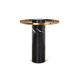 Marcela 40cm Round Brushed Gold Side Table - Black Marble Side Table NY-Core   