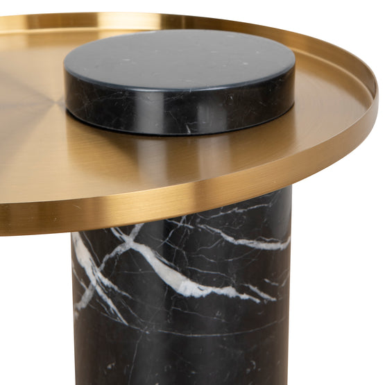 Marcela 40cm Round Brushed Gold Side Table - Black Marble Side Table NY-Core   