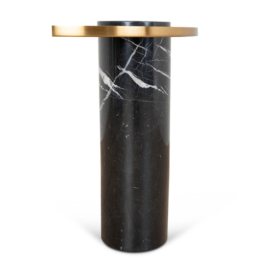 Marcela 40cm Round Brushed Gold Side Table - Black Marble Side Table NY-Core   